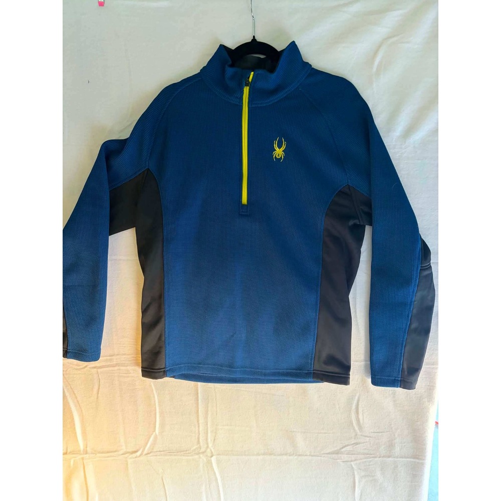 Spyder Mens Large Blue Waffle Knit Quarter Zip Pullover Sweater  L 26-05-25‎